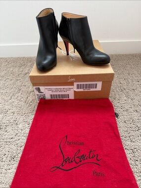 Christian Louboutin Black Leather Ankle Belle Booties 100 Sz 38.5